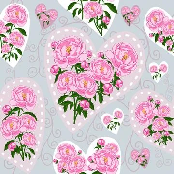 Beautiful pink peony pattern design for great lovely textile pattern Stock Illustration