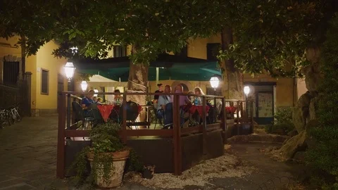 Beautiful pizzeria restaurant in the streets of Lucca Stock Footage