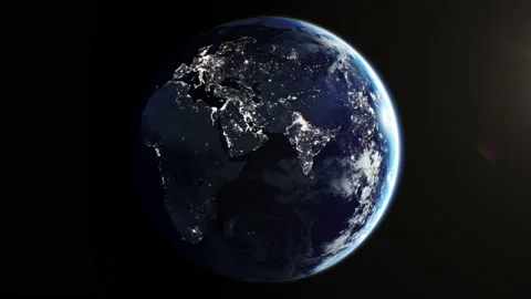 Beautiful Planet Earth Rotating in Space Seamless. Lights of Cities at Night Stock Footage 139610326