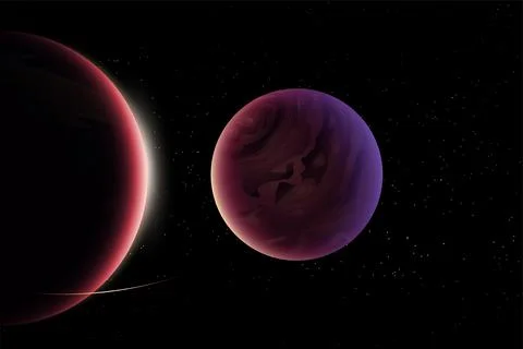Beautiful planets at sunset in deep space Stock Illustration