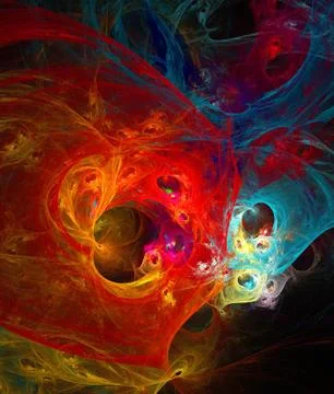 Beautiful plasmatic texture in red, blue and yellow on black Illustrazione stock