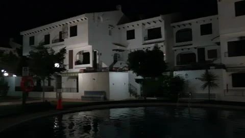Beautiful Pool Yard at Night, White Houses 動画素材 196892532