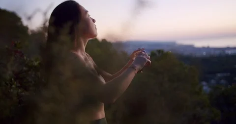 Beautiful positive female using mobile device taking high quality photo of Stock Footage 120945578