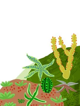 Beautiful postcard with cactuses composition on white. Stylish Mexican landscape Illustrazione stock