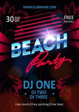 Beautiful poster for summer beach party. Night club show poster template Stock Illustration