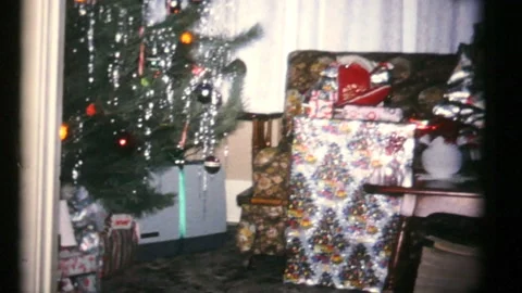 Beautiful Presents And Gifts Beside The Christmas Tree-1961 Vintage 8mm film Stock Footage