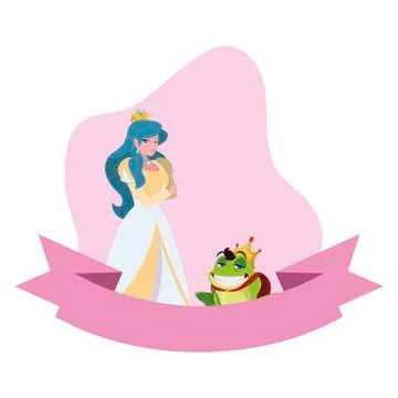 Beautiful princess and toad prince of tales character Illustrazione stock