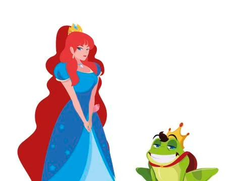 Beautiful princess and toad prince of tales character Stock Illustration