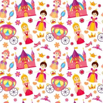 Beautiful princess vector seamless pattern, magic background for girls fabric Illustrazione stock