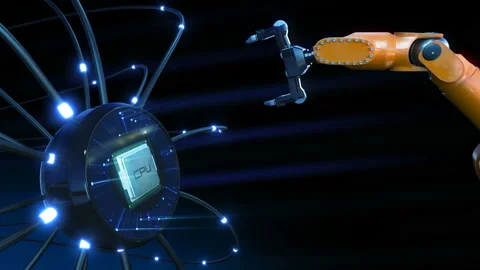 Beautiful Process of Installing Processor with Blue Signals. Video stock 89865831