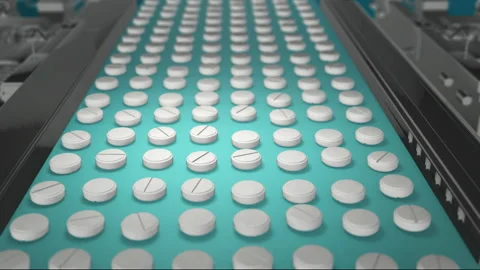 Beautiful Process of Production of Pills Seamless. Looped 3d Animation of Medici Stock Footage 151331504