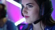 Beautiful Professional Gamer Girl And Her Team Participate In Esport Cyber Games Stock Footage