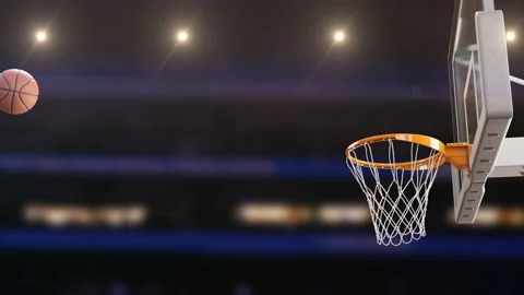 Beautiful Professional Throw in a Basketball Hoop Slow Motion. Ball Flying Stock Footage