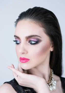 Beautiful profile of a model with dark make up. Stock Photos