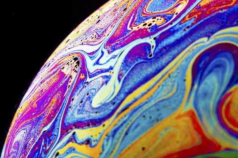 Beautiful psychedelic abstraction, interference in soap films in reflected Stock Photos