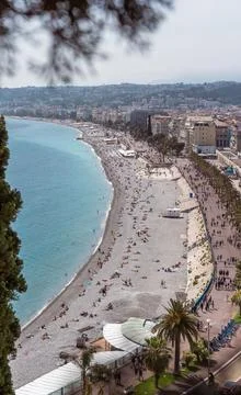 Beautiful public beach in Nice, France during summer Stock Photos
