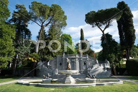 Beautiful public park Mayer in Tremezzo on Como Lake, Italy Stock Photos