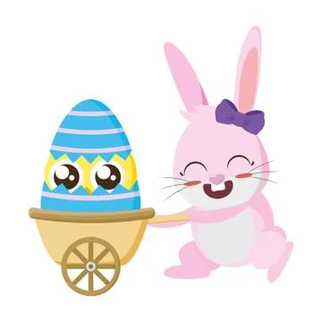 Beautiful rabbit with chick in wheelbarrow easter character Illustrazione stock