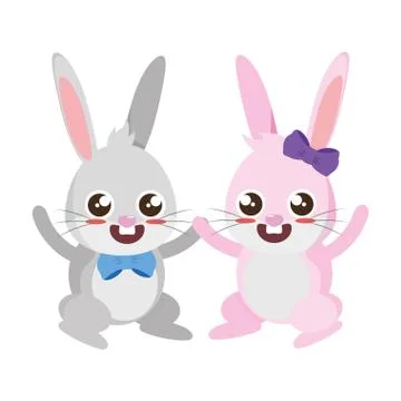 Beautiful rabbits couple easter characters Ilustração Stock