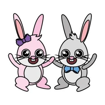 Beautiful rabbits couple easter characters Ilustração Stock