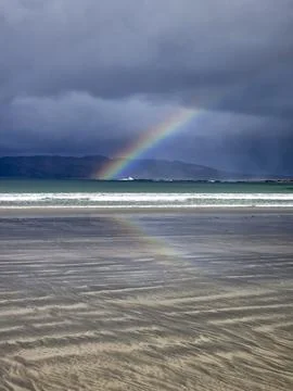 Beautiful rainbow and pattern at Narin beach by Portnoo, County Donegal, Ireland Stock Photos