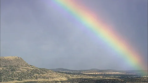 Beautiful rainbow over the landscape, New Mexico, United States Stock Footage 109121353