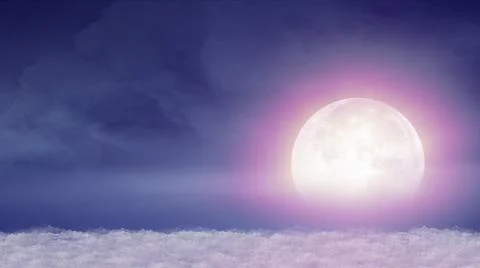 Beautiful realistic flight over cumulus lush clouds in the night moonlight Stock Illustration