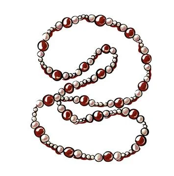 Beautiful red beads, in the form of a necklace with pearls. They lie carelessly Stock Illustration
