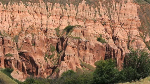 Beautiful red columns shape of red ravine canyon, natural reservation Stock Footage 32518614