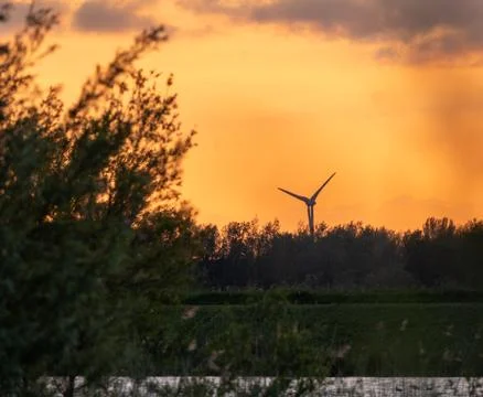 Beautiful red evening sky at biesbosch national park Stock Photos