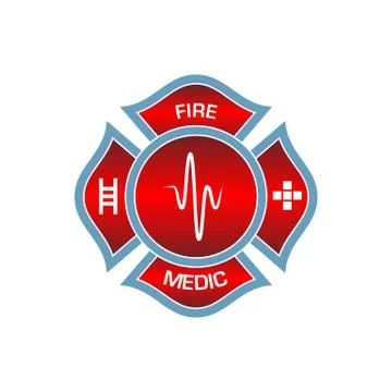 Beautiful red firefighters logo vector illustration isolated on white backgro Stock Illustration