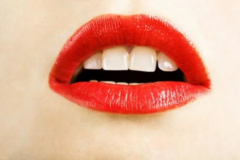 Beautiful red lips Stock Photos