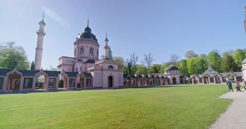 Beautiful Red Mosque in Germany during Spring With Cherry Blossom Stock Footage 183930563
