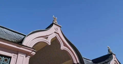 Beautiful Red Mosque in Germany during Spring With Cherry Blossom Stock Footage 183931057