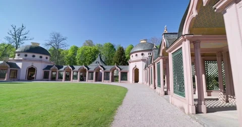 Beautiful Red Mosque in Germany during Spring With Cherry Blossom Stock Footage 183931059