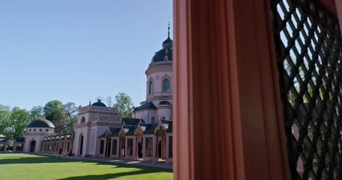 Beautiful Red Mosque in Germany during Spring With Cherry Blossom Stock Footage 183931644