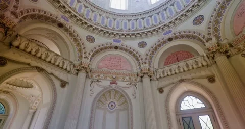 Beautiful Red Mosque in Germany during Spring With Cherry Blossom Stock Footage 183932113