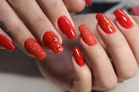 Beautiful red nails Stock Photos