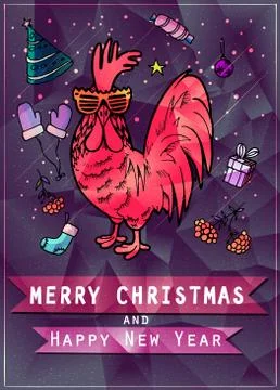 Beautiful red polygon rooster. Vector illustration for your graphic design Stock Illustration