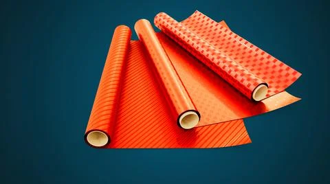 Beautiful red present wrapping paper on colorful backdrop - object 3D rendering Stock Illustration