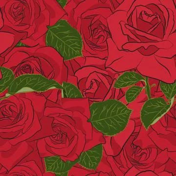 Beautiful red rose seamless pattern. Botanical silhouette of Stock Illustration