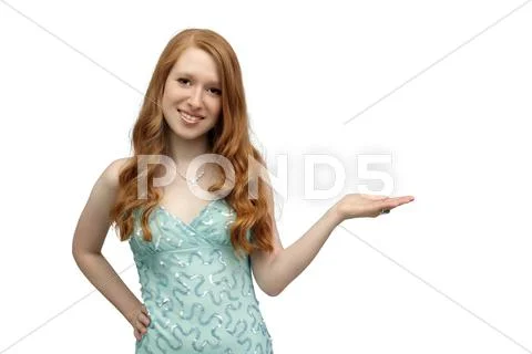 Beautiful redhead with her hand out (2) Stock Photos