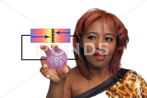 Beautiful redhead turns a virtual knob Stock Photos