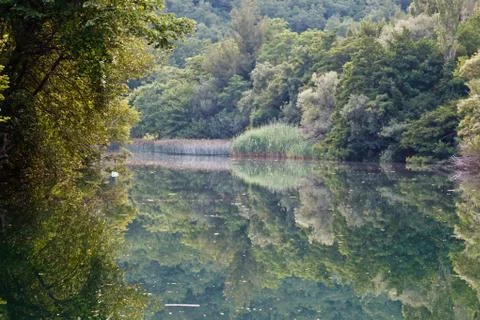 Beautiful reflection on the river near split, croatia Stock Photos