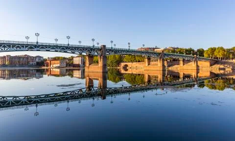 Beautiful reflection of the Saint Pierre bridge in the River Garonne, Toulouse Stock Photos