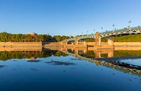 Beautiful reflection of the Saint Pierre bridge in the River Garonne, Toulouse Stock Photos