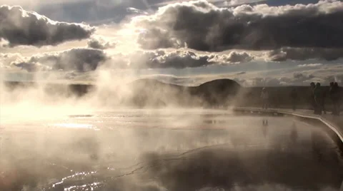 Beautiful Reflection of Sky in Steaming Hot Springs, Yellowstone National Park, Stock Footage 30903809