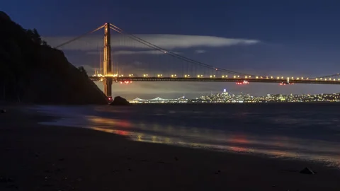 Beautiful reflection timelapse of Golden Gate Bridge, from Kirby Cove Stock Footage 219352097