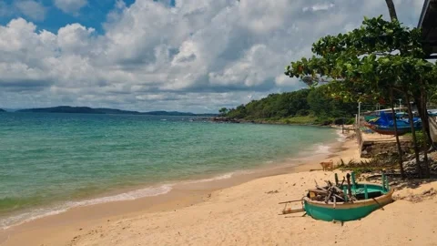 Beautiful remote and empty sandy beach on Phu Quoc Island, Vietnam, pristine Stock Footage 337969426