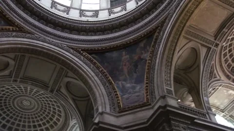 Beautiful Renaissance Dome Vaulted Ceiling  - Paris France Stock Footage 40156430